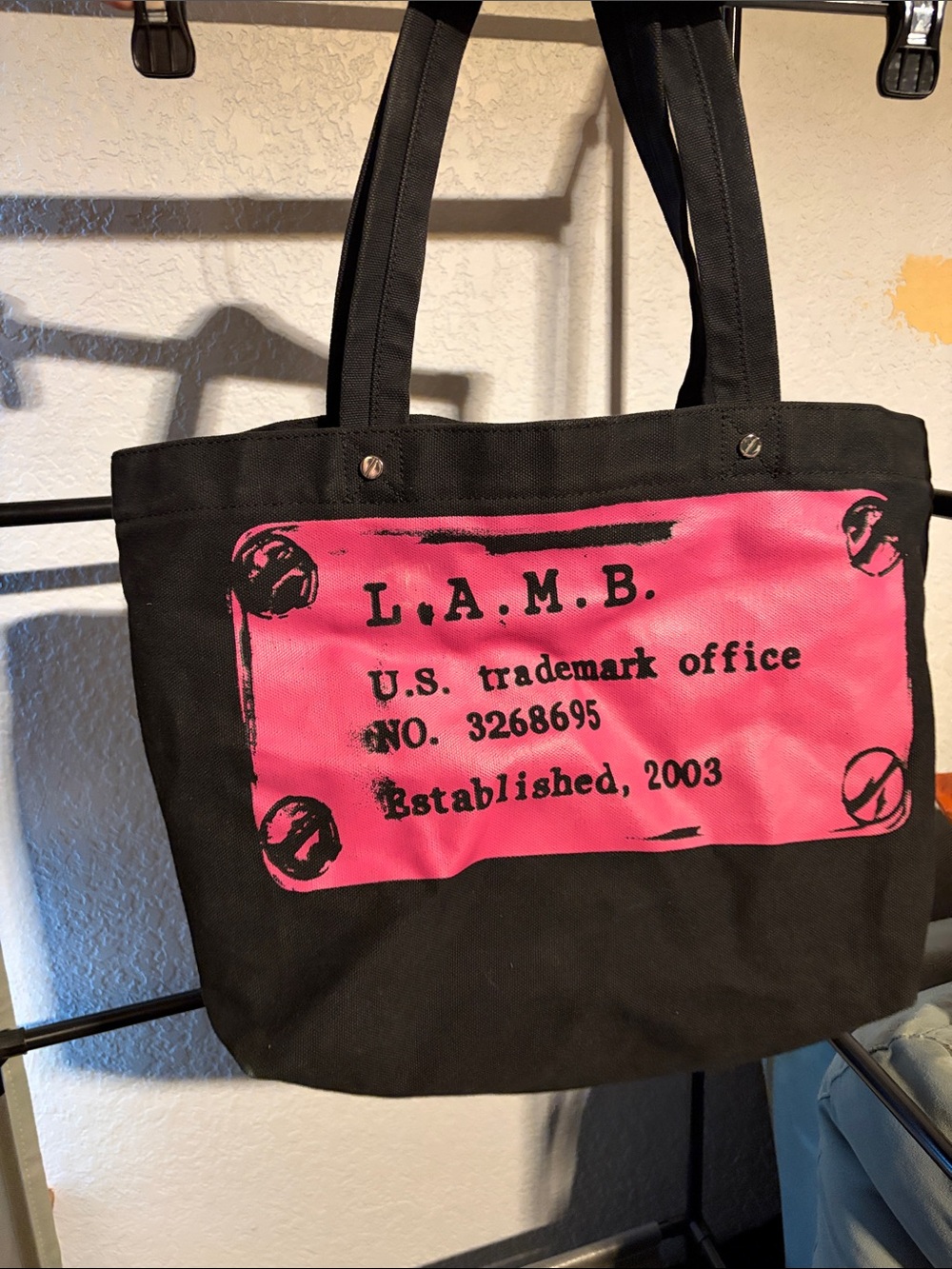 L.A.M.B. Black and Hot Pink Canvas Tote - Picture 1 of 5